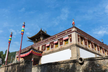 tantric buddhists school in qinghai kumbum monastery, the building is tibetan style scripture hall,...