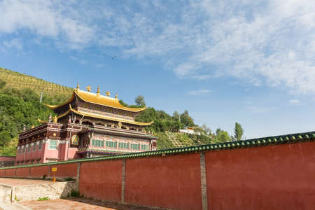 kumbum monastery landscape, tibetan style scripture library, the sutra depository pavilion, qinghai province, Chinaのeditorial素材