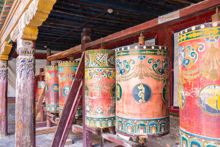 prayer wheels in qinghai kumbum monastery, taer lamasery, Chinaのeditorial素材