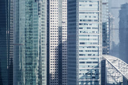 skyscrapers and modern office buildings closeup in shanghaiの写真素材