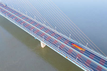 cable-stayed bridge deck closeup on yangtze river