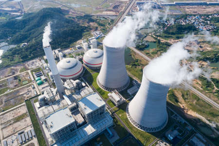 aerial view of modern power plant, industrial landscape