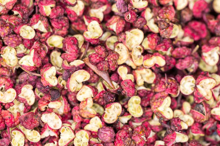 Sichuan pepper close-up, chinese traditional food condiments, Zanthoxylum is the raw material of flavors and spices.の写真素材