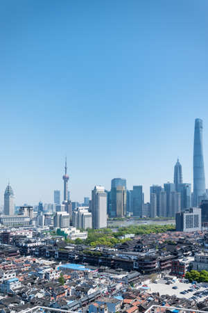 shanghai cityscape of yuyuan garden with lujiazui skyline