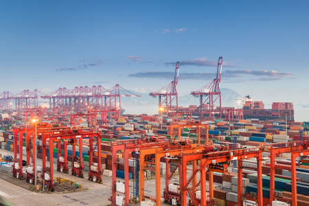 shanghai container terminal at duskのeditorial素材