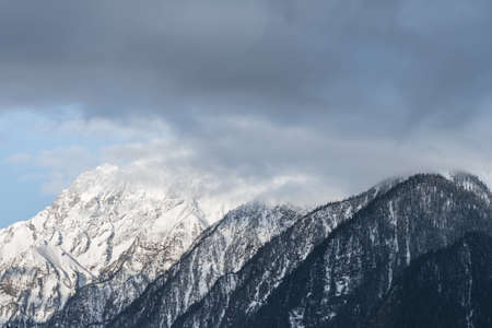 natural landscape of snow mountain and forest, tibet, Chinaの写真素材