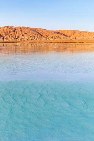 beautiful jade lake at dusk,salt lake landscape in mangya city, haixi mongolian and tibetan autonomous prefecture, qinghai province, China.の写真素材