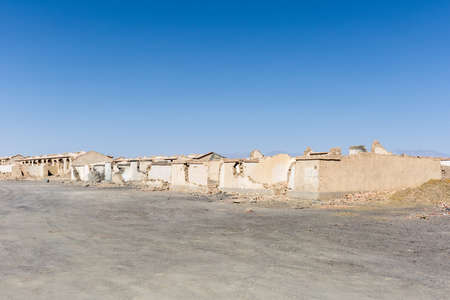 desolate scene of an abandoned town, the ruins of cold lake oil base, haixi mongolian and tibetan autonomous prefecture, qinghai province, Chinaの写真素材