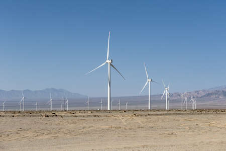 wind farms in the desert, new energy in the northwest of Chinaの写真素材