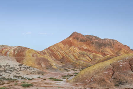 rainbow hilly landscape in twilight on zhangye danxia national geological park, gansu province, China.の写真素材