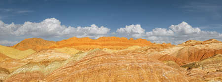 panoramic view of colorful hilly landscape in zhangye danxia national geological park, gansu province, China.の写真素材