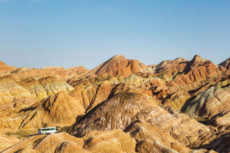 colorful hilly landscape in zhangye danxia national geological park, gansu province, China.の写真素材