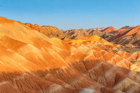 rainbow mountain in sunset on zhangye danxia national geological park, gansu province, China.の写真素材