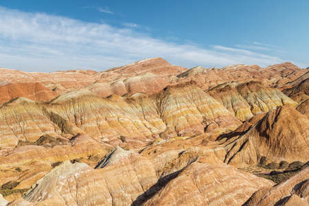 colorful hilly landscape in zhangye danxia national geological park, gansu province, China.の写真素材