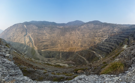 open pits iron mine panorama, huangshi national mine park, hubei province, Chinaの写真素材