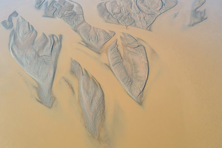 riverbed patterns from above, the black river in Inner Mongolia, Chinaの写真素材