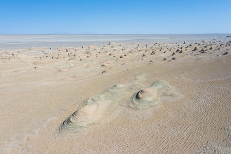 aerial view of wind erosion terrain landscape, yardang landform in tsaidam basin, qinghai province, China.の写真素材
