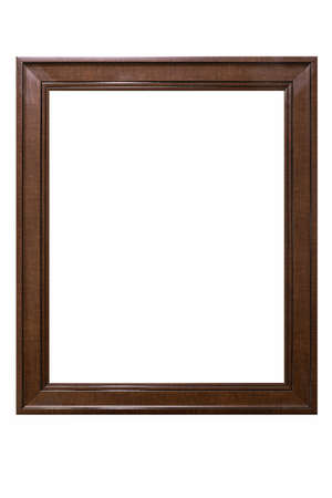 brown wood texture picture frame isolated on whiteの写真素材