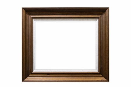brown wooden picture frame isolated on whiteの写真素材