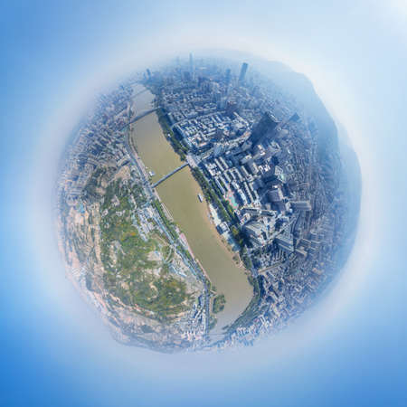spherical panorama of lanzhou cityscape and yellow river landscape, an important central city in...