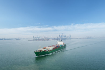 tianjin port landscape, ocean transportation and international trade background, Chinaの写真素材