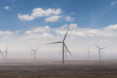 wind power station wind farm on western wilderness, renewable energy source landscapeの写真素材