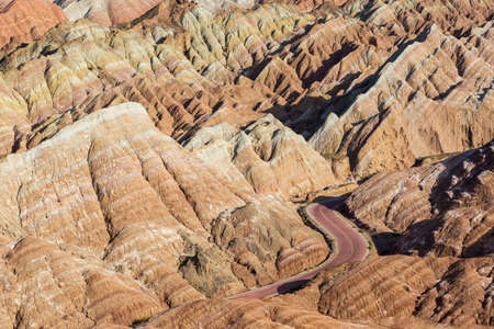 beautiful hilly texture landscape, zhangye danxia national geological park, gansu province, China.の写真素材