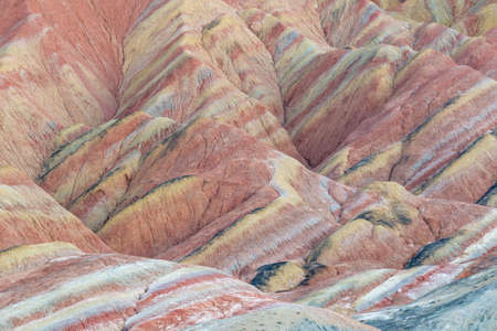 colorful hilly closeup, zhangye danxia national geological park, gansu province, China.の写真素材