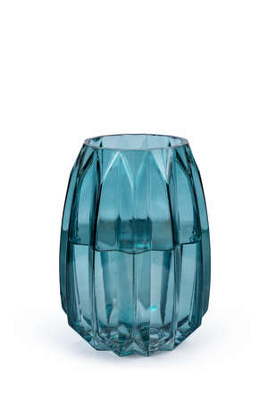 light blue glass vase isolated on whiteの写真素材