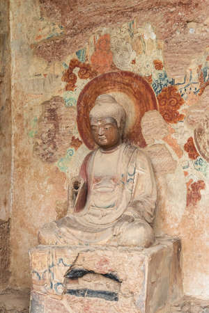 Statue of Maiji Mountain Grottoes, world cultural heritage, tianshui city, gansu province, China.のeditorial素材
