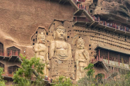Huge Bodhisattva sculptures at Maijishan, Maiji mountain grottoes in tianshui city, gansu province, China.のeditorial素材
