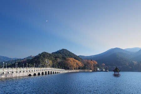 Lushan mountain landscape, beautiful lulin lake in autumn, a famous tourist destination in China.の写真素材