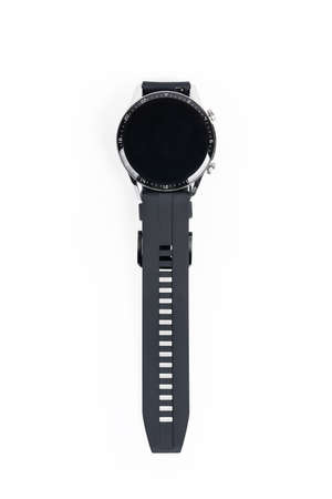black smart sports watch isolated on whiteの写真素材