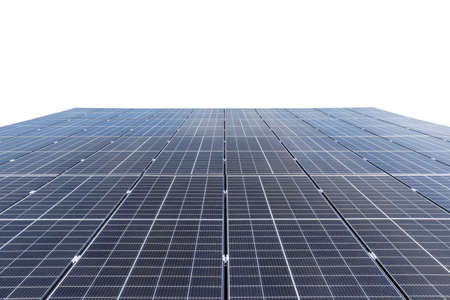 solar panels isolated on white, roof renewable energy backgroundの写真素材