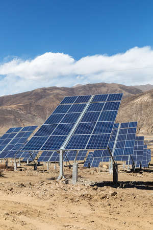 solar power plant against a blue sky on Qinghai-Tibet Plateau, Chinaの写真素材