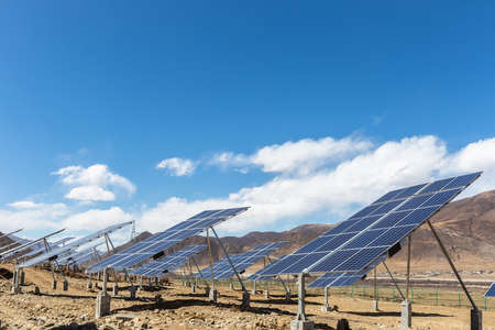solar power plant on plateau against a blue sky, Tibet, China.の写真素材