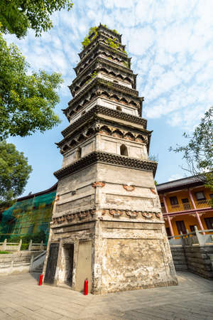 ancient tower in temple, nengren zen temple, jiujiang city, jiangxi province, Chinaのeditorial素材