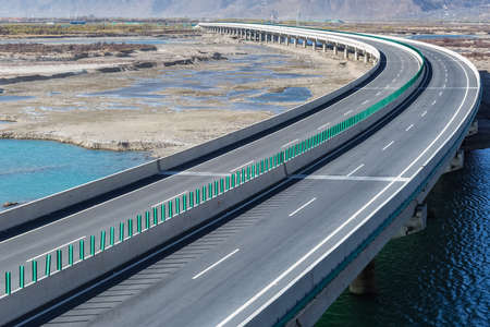 expressway and bridge on Nyang River, Nyingchi, Tibet, Chinaの写真素材