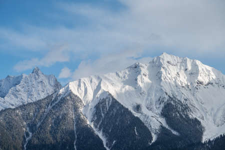 Close-up of snow mountain, natural backgroundの写真素材
