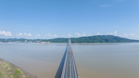 panoramic view of Poyang lake bridge, Jiujiang city, Jiangxi province, China