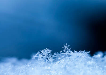 natural snowflakes on snow, photo real snowflakes during a snowfall, under natural conditions at low temperatureの写真素材