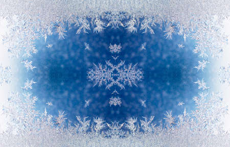 winter card, frosty pattern on glassの写真素材