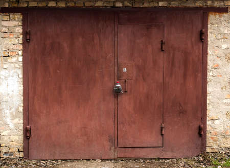 old metal warehouse door, hangar, high resolution photoの写真素材