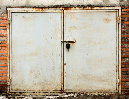 old metal warehouse door, hangar, high resolution photoの写真素材