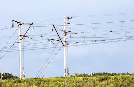 power line, electric pole, electricityの写真素材