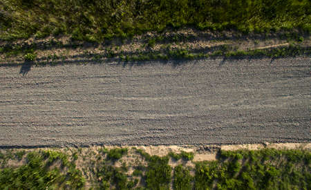 road of small gravel, aerial photographyの写真素材