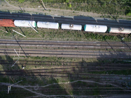 railway, trains with wagons, view from above
