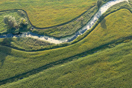banks of a swampy river, view from aboveの写真素材
