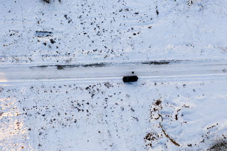 country road, winter, view from above