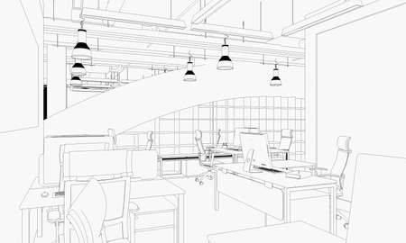interior contour visualization, 3D illustration, sketch, outlineの写真素材